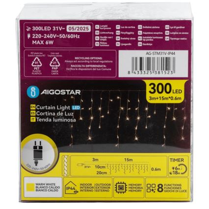 Aigostar - Corrente decorativa exterior LED 75xLED/6W/230V 15x0,6m IP44 branco quente