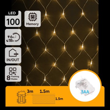 Aigostar - Corrente exterior de Natal LED 100xLED/8 funções 4,5x1,5m IP44 branco quente