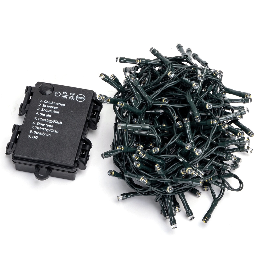 Aigostar - Corrente exterior de Natal LED 200xLED/8 funções/3xAA 10,3m IP44 branco frio