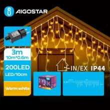 Aigostar - Corrente exterior de Natal LED 200xLED/8 funções 13x0,6m IP44 branco quente