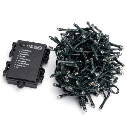 Aigostar - Corrente exterior de Natal LED 200xLED/8 funções 3xAA 10,3m IP44 branco quente