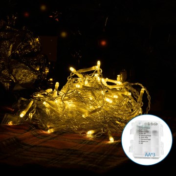 Aigostar-Corrente exterior de Natal LED 200xLED/8 funções 3xAA 6x1,5m IP44 branco quente