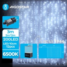 Aigostar - Corrente exterior de Natal LED 200xLED/8 funções 5x2m IP44 branco frio