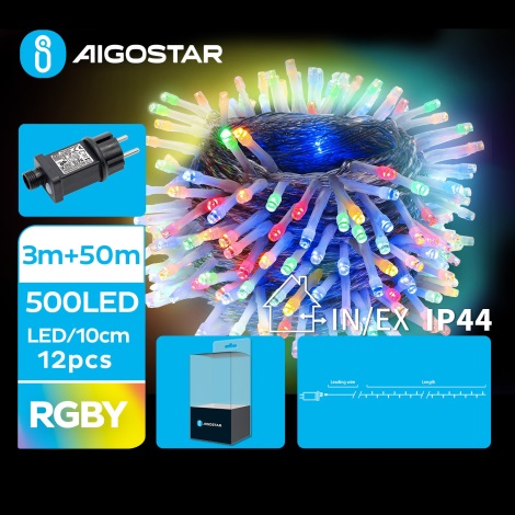 Aigostar - Corrente exterior de Natal LED 500xLED/8 funções 53m IP44 multicolor