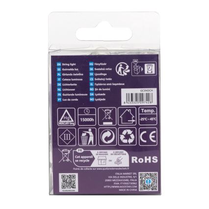 Aigostar - Corrente exterior de Natal LED 50xLED/8 funções 3xAA 5,3m IP44 branco frio
