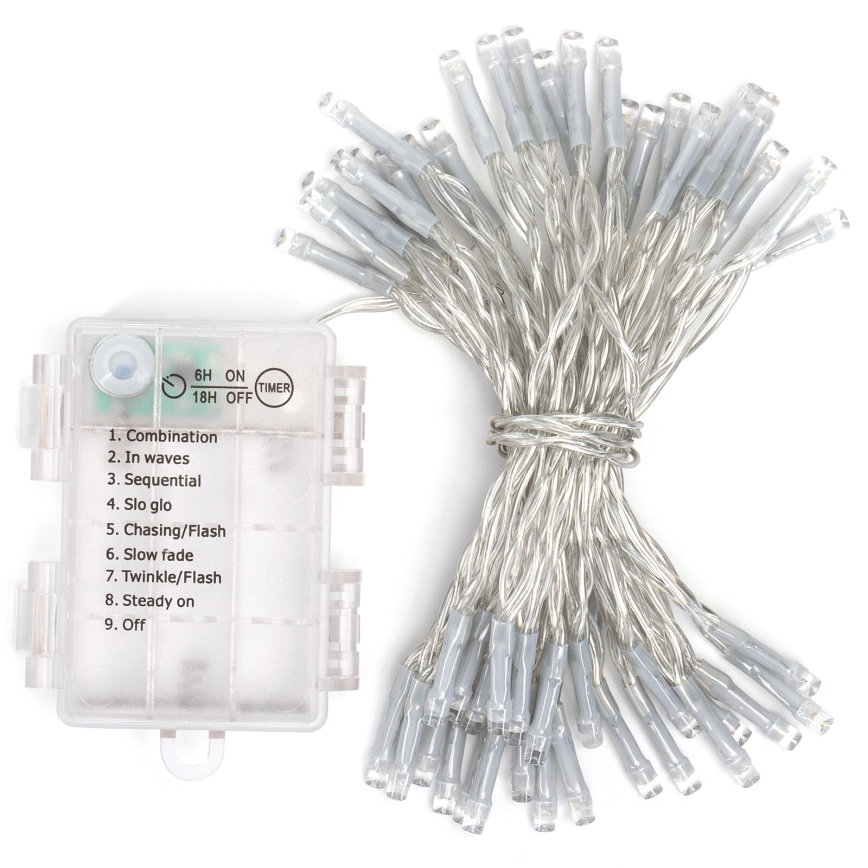 Aigostar - Corrente exterior de Natal LED 50xLED/8 funções 3xAA 5,3m IP44 multicolorida