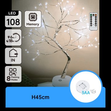 Aigostar - Decoração de Natal LED 108xLED/3xAA/8 funções 45 cm branco frio