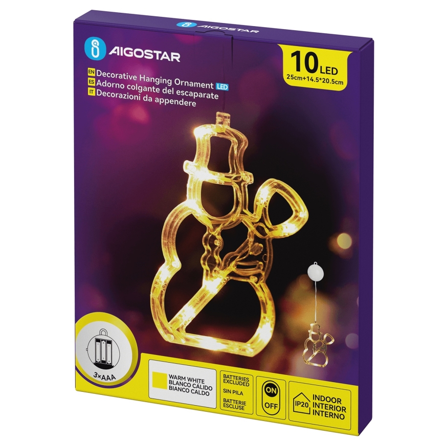 Aigostar - Decoração de Natal LED 10xLED/3xAAA boneco de neve 20,5 cm