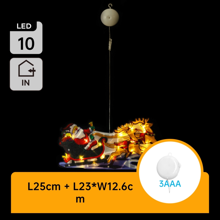 Aigostar - Decoração de Natal LED LED/3xAAA Papai Noel com Renas 13,4cm