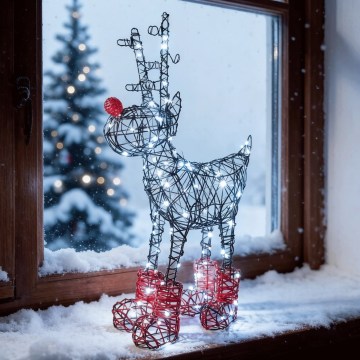 Aigostar - Decoração de Natal LED para exterior 140 LEDs/8 funções 0,6 m IP44 branco frio rena