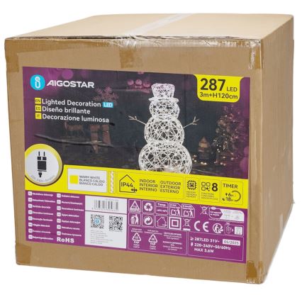 Aigostar - LED Decoração de Natal para exterior 3,6W/31/230V 2700K 120 cm IP44 boneco de neve