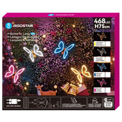 Aigostar - Decoração LED para exterior 468xLED/18W/230V 75 cm IP44 borboleta/branco frio