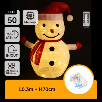 Aigostar - Decoração de Natal LED para exterior 50xLED/3xAA 0,7m IP44 boneco de neve + controlo remoto