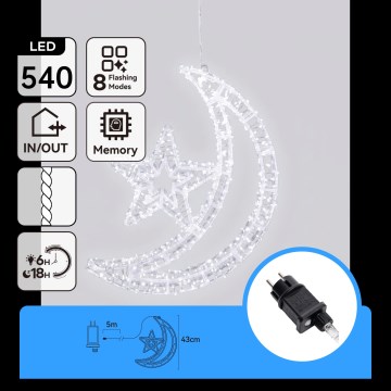 Aigostar - Decoração de Natal LED para exteriores 540xLED/6W/230V 43 cm IP44 branco frio meia-lua