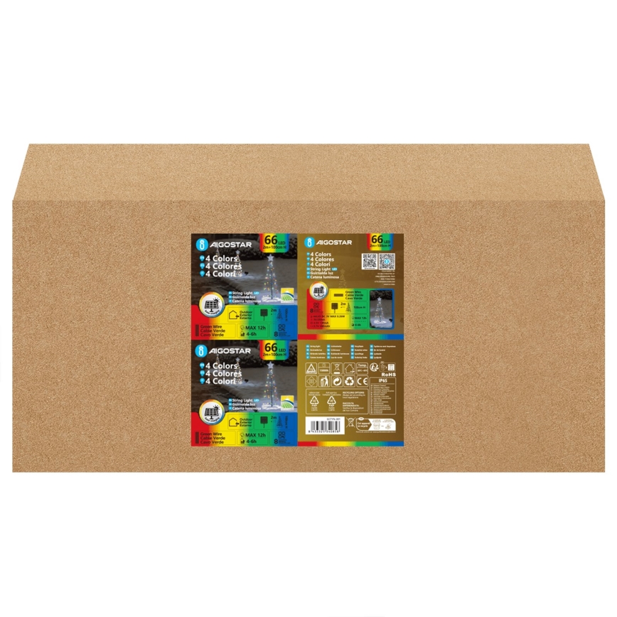 Aigostar - LED decoração solar de Natal LED/0,59W/3,7V 100 cm IP65 130 mAh multicolorido