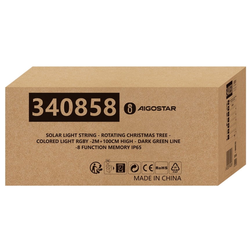 Aigostar - LED decoração solar de Natal LED/0,59W/3,7V 100 cm IP65 130 mAh multicolorido