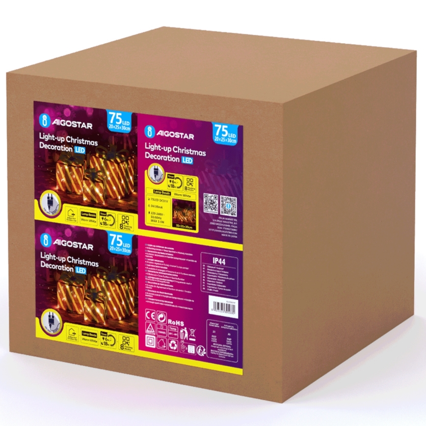 Aigostar- Decoração exterior de Natal LED 3,6W/31/230V 2700K 20/25/30cm IP44 presentes