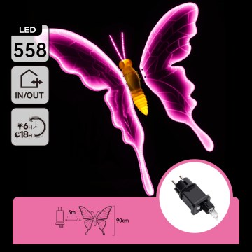 Aigostar - Decoração exterior LED 558xLED 90 cm IP44 borboleta/rosa
