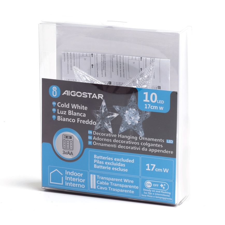 Aigostar - Decoração LED de Natal 10xLED/3xAA, estrela, branco frio