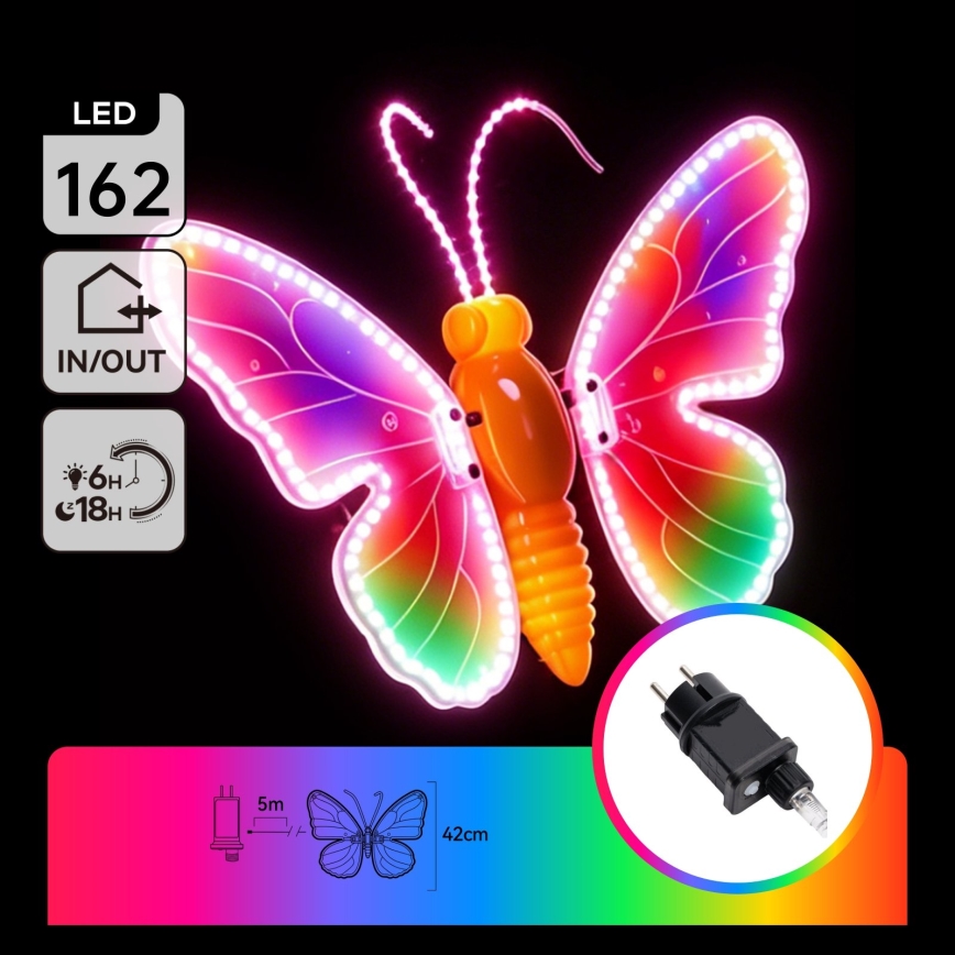 Aigostar - Decoração LED para exterior, 162 LEDs, 42 cm, IP44, borboleta/multicolorido