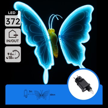 Aigostar - Decoração LED para exterior 372 LEDs 60 cm IP44 borboleta/azul