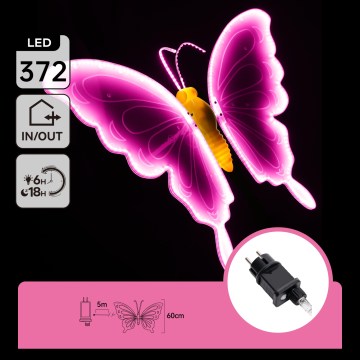 Aigostar - Decoração LED para exterior 372 LEDs 60 cm IP44 borboleta/rosa