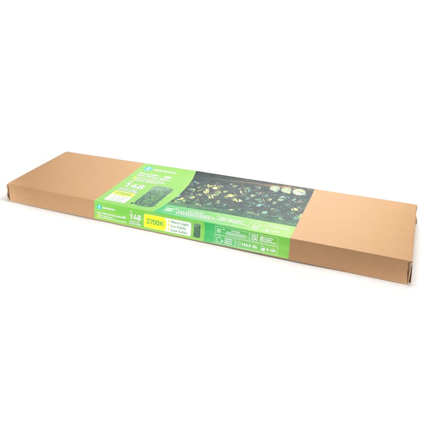 Aigostar - Decoração solar LED 148 LEDs / 2x1,2 m, IP65, 300 mAh, branco quente, eucalipto