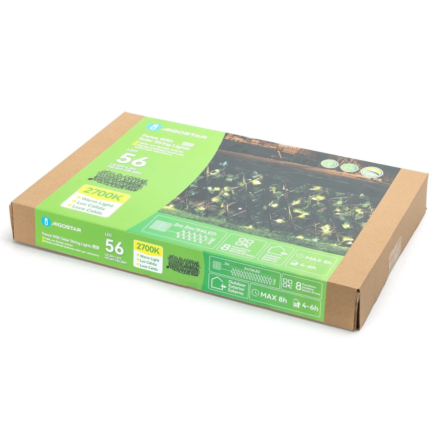 Aigostar - Decoração solar LED 56xLED/2x0,4m IP65 300 mAh branco quente ivy