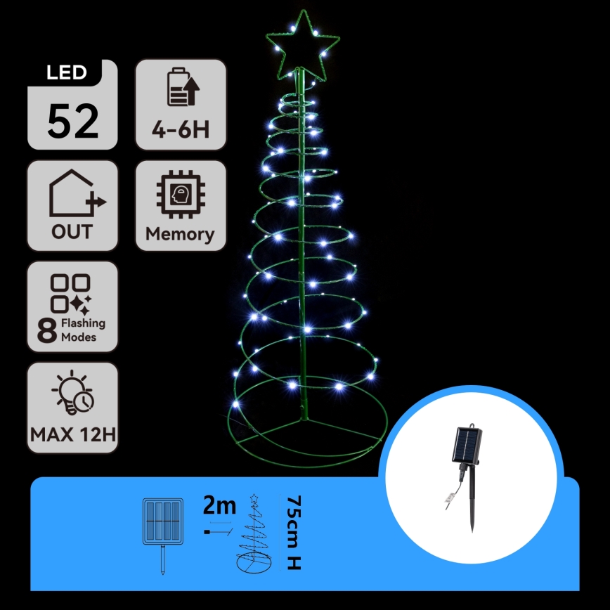 Aigostar - Decoração de Natal Solar LED LED/0,26W/3,7V 75cm IP65 500 mAh branco frio