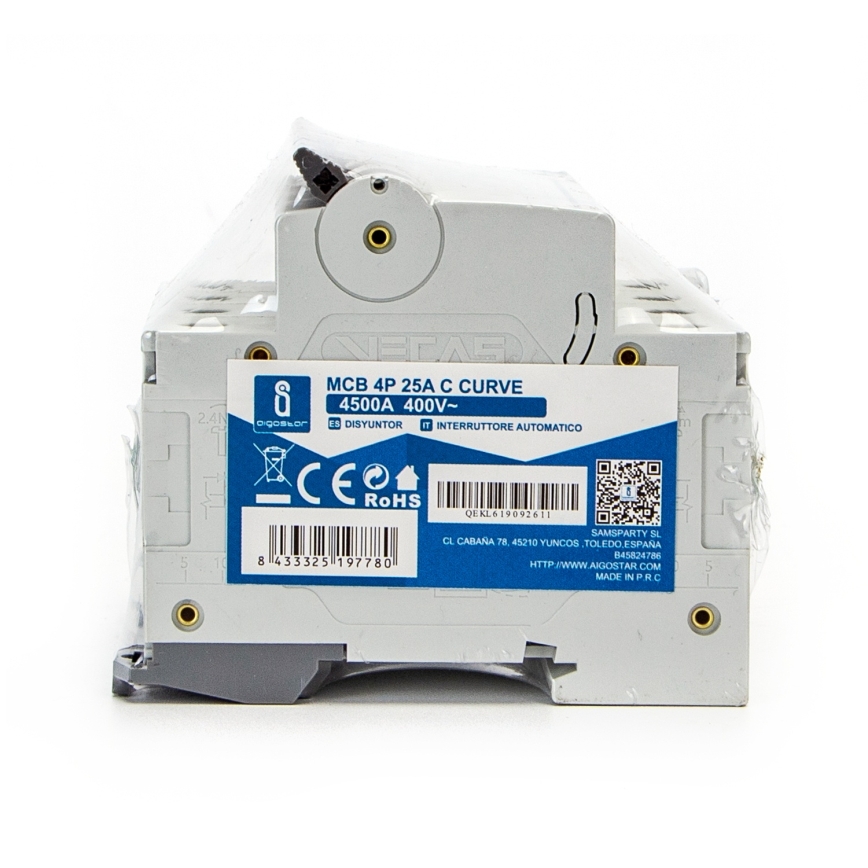 Aigostar - Disjuntor 4 pólos 4P-25A-C 400V
