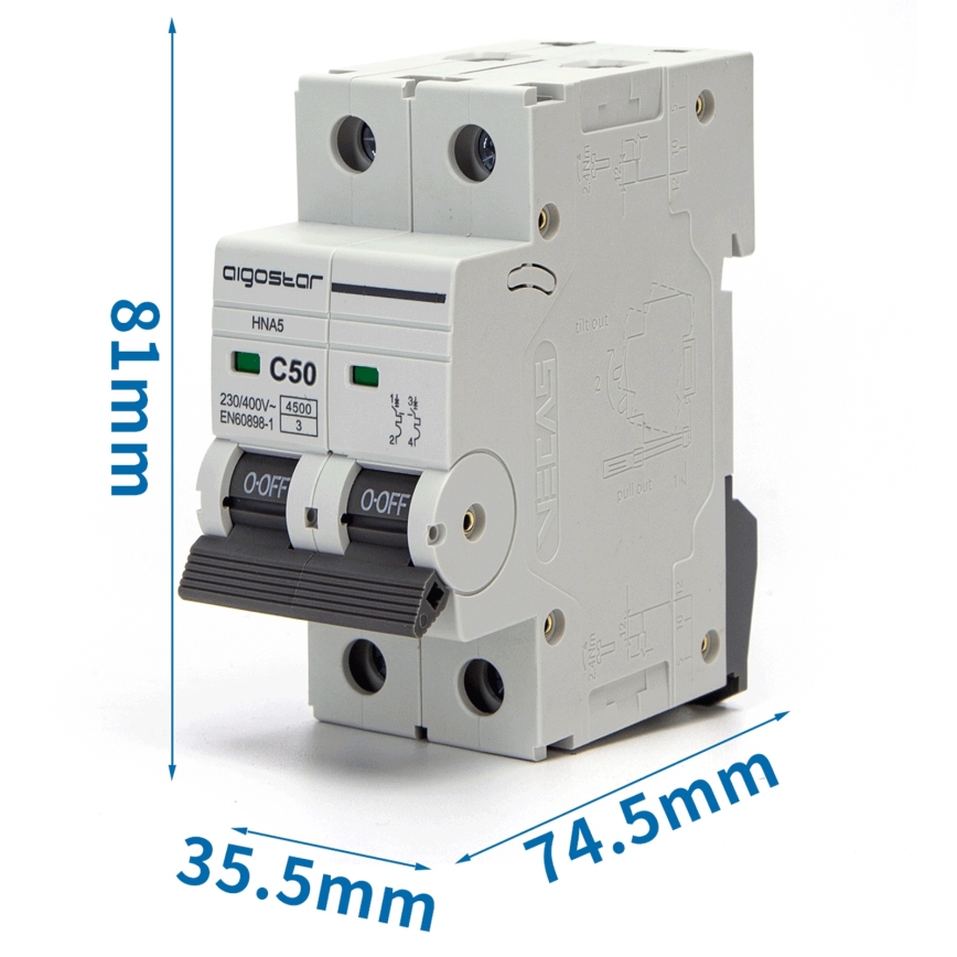 Aigostar - Disjuntor bifásico 2P-50A-C 230-400V