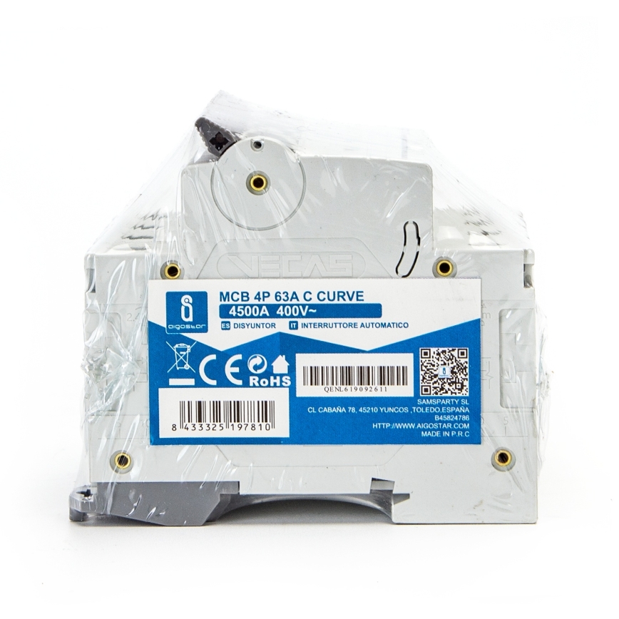 Aigostar - Disjuntor tetrapolar 4P-63A-C 400V
