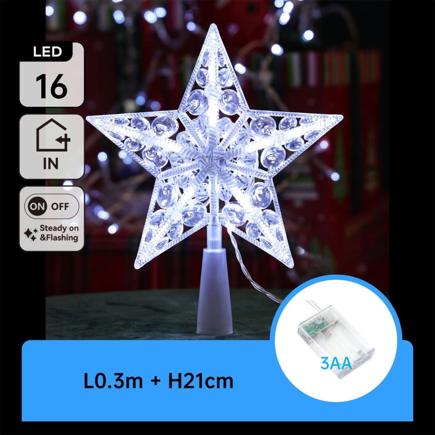 Aigostar - Estrela decorativa de Natal LED 16xLED/3xAA, branco frio