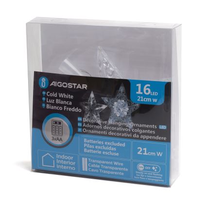 Aigostar - Estrela decorativa de Natal LED 16xLED/3xAA, branco frio