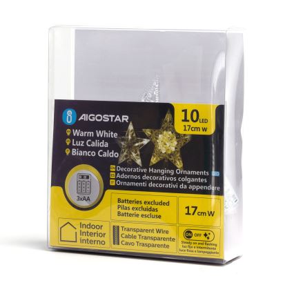 Aigostar - Estrela LED de Natal 10xLED/3xAA, branco quente