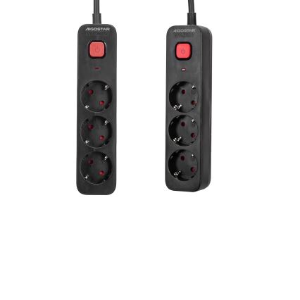 Aigostar - Extensão com interruptor 3P Tipo F 1,5m SCHUKO preta