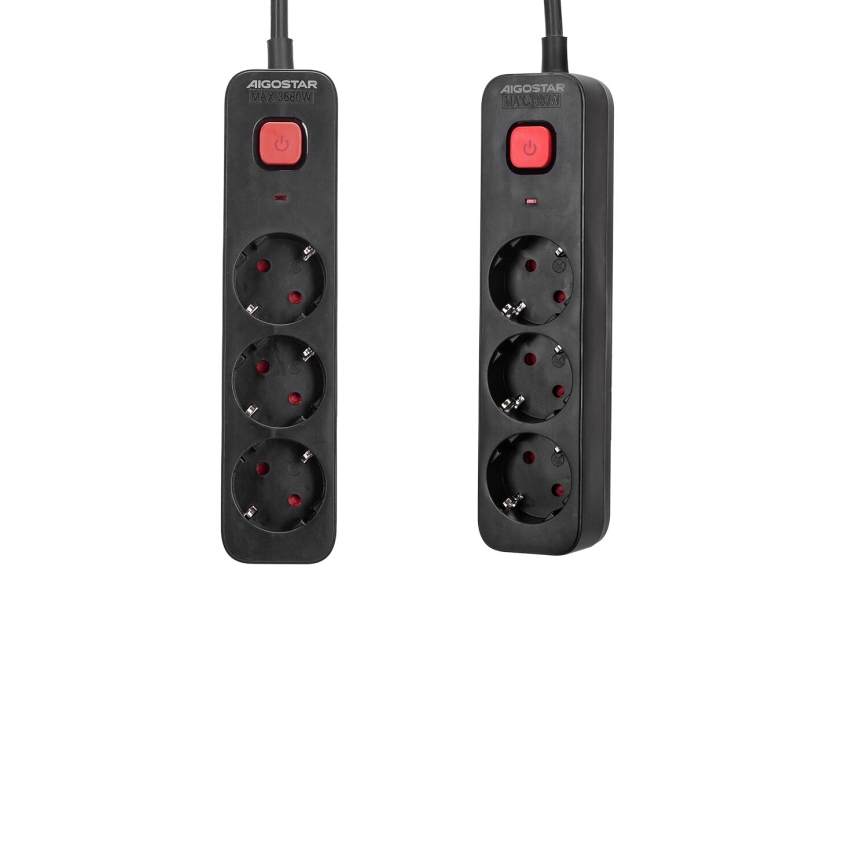 Aigostar - Extensão com interruptor 3P Tipo F 1,5m SCHUKO preta