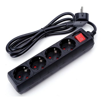 Aigostar - Extensão com interruptor 4 tomadas 1,5m SCHUKO preta