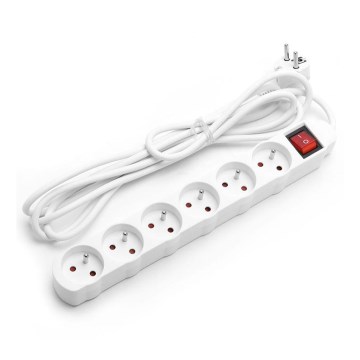 Aigostar - Extensão com interruptor 6 tomadas 3m branca