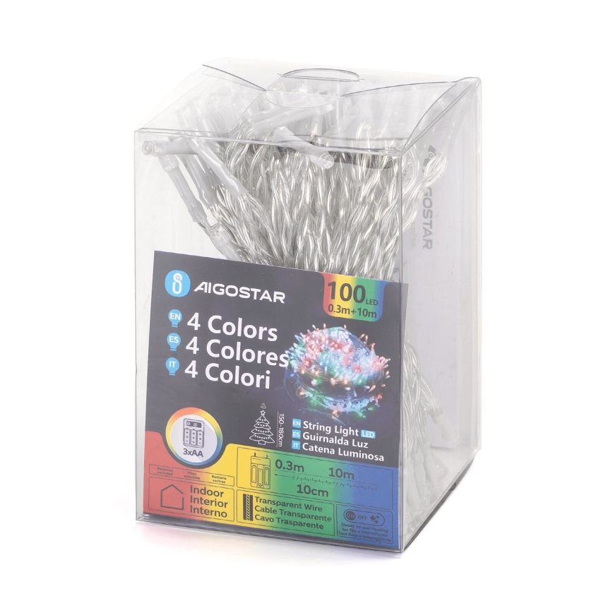 Aigostar - Fio de luzes de Natal LED 100xLED/3xAA 10,3m multicolorido