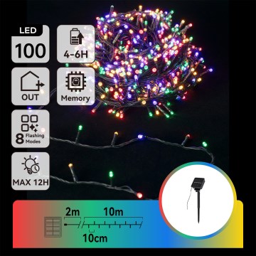 Aigostar - Fio de luzes de Natal solar LED 100xLED/8 funções 12m IP65 multicolor 800 mAh
