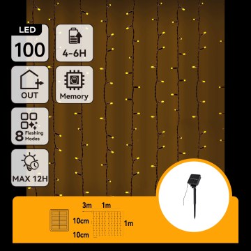 Aigostar - Fio de luzes de Natal solar LED 100xLED/8 funções 4x1m IP65 branco quente 800 mAh