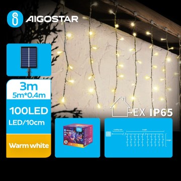 Aigostar - Fio de luzes de Natal solar LED 100xLED/8 funções 8x0,4m IP65 branco quente 800 mAh