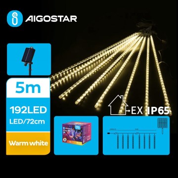 Aigostar - Fio de luzes de Natal solar LED 192xLED/8m IP65 1200 mAh branco quente