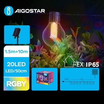 Aigostar - Fio de luzes de Natal solar LED 20xLED/8 funções 11,5m IP65 multicolor