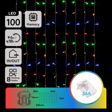 Aigostar - Fio de luzes LED exterior para Natal 100xLED/8 funções 3xAA 4x1m IP44 multicolor