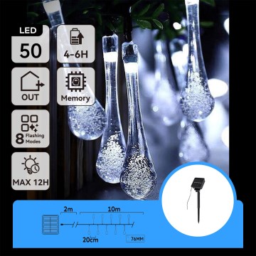 Aigostar - Fio decorativo solar LED 50xLED/8 funções 12m IP65 branco frio 800 mAh