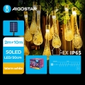 Aigostar - Fio decorativo solar LED 50xLED/8 funções 12m IP65 branco quente 800 mAh