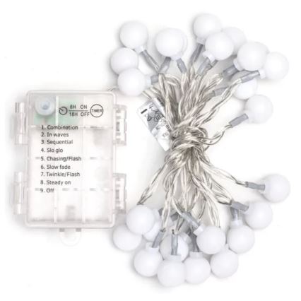 Aigostar - Fio de luzes LED exterior de Natal 25xLED/3xAA/8 funções 2,8 m IP44 branco frio