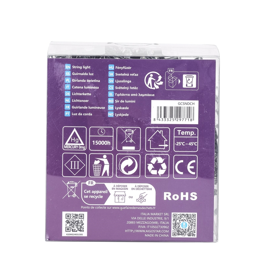 Aigostar - Guirlanda de Natal LED para Exterior 300xLED/8 funções 15,3m IP44 branco frio